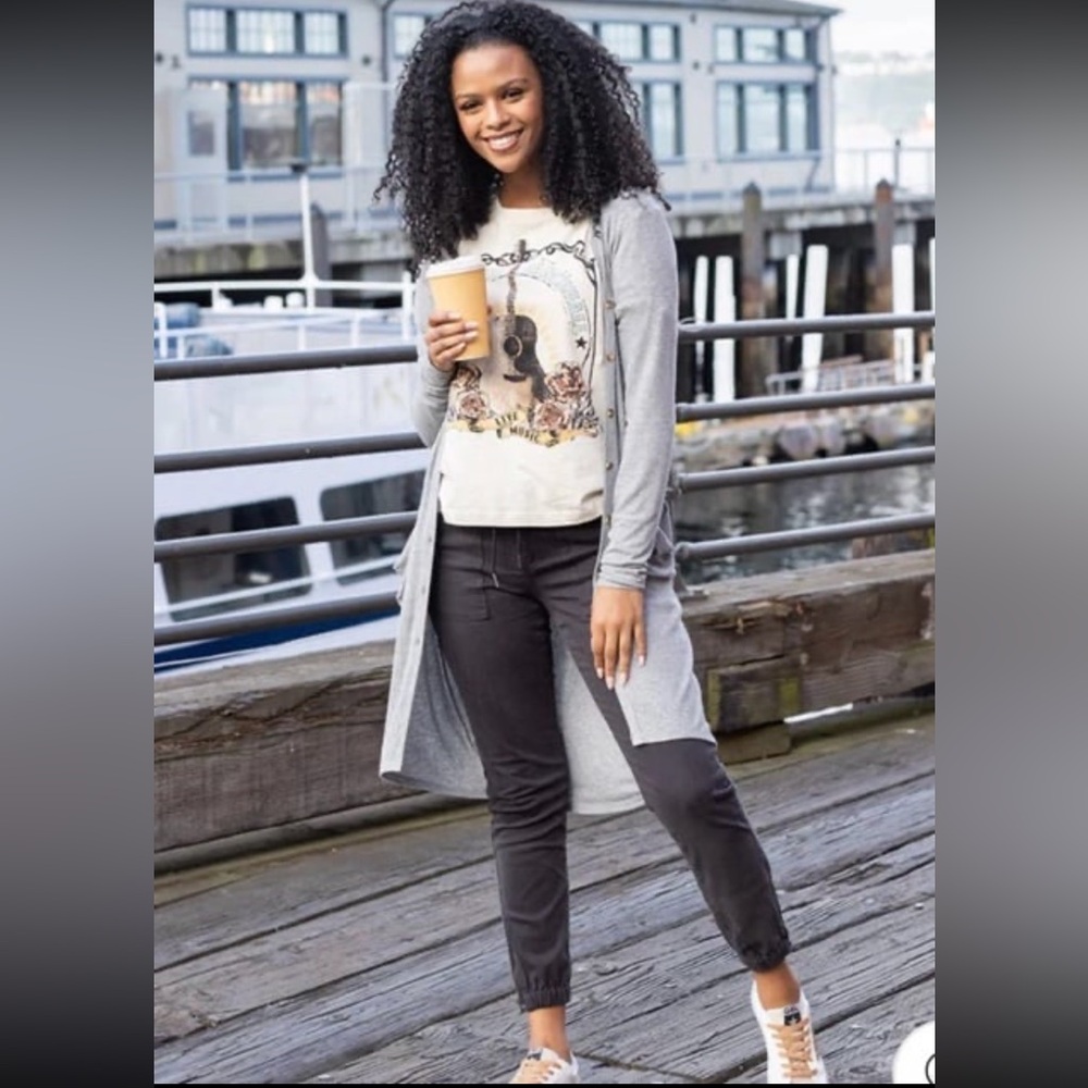 Grace and Lace Sueded Chino Joggers Black 2 26 zipper ankle